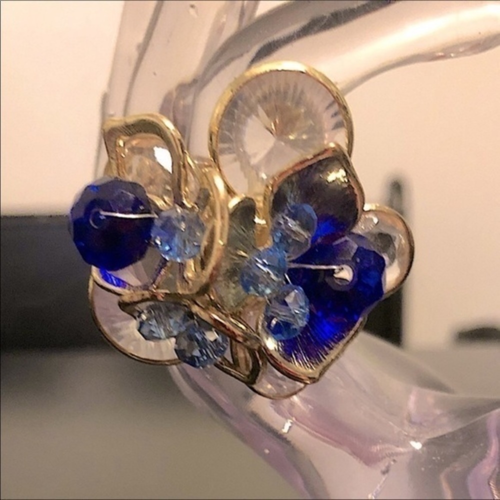 Hibiscus Blue & Gold Stretchy Ring
